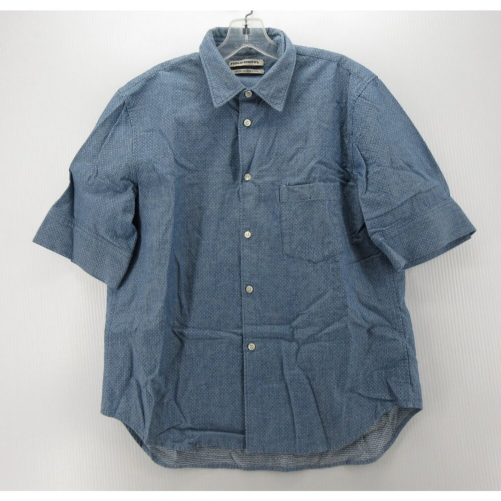 Public School New York Shirt Large Chambray Button Up Micro Polka Dots